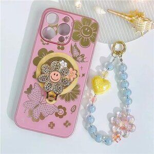 Iphone 16 Plus Pro Max Cute Sunflower Glitter Phone Case Strap Kickstand MagSafe